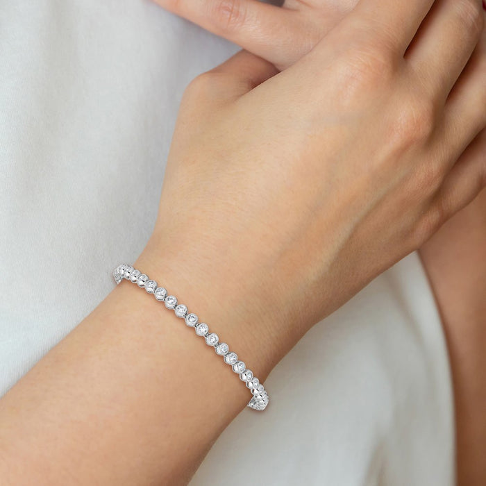 Shop Stylish 7-Inch Rhodium-Plated Sterling Silver CZ Bracelet - 45 Stones, 2.5mm-7