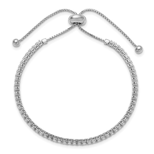 High-Quality Sterling Shimmer Adjustable Bracelet - 2mm, 60 CZ Stones, Stylish Value