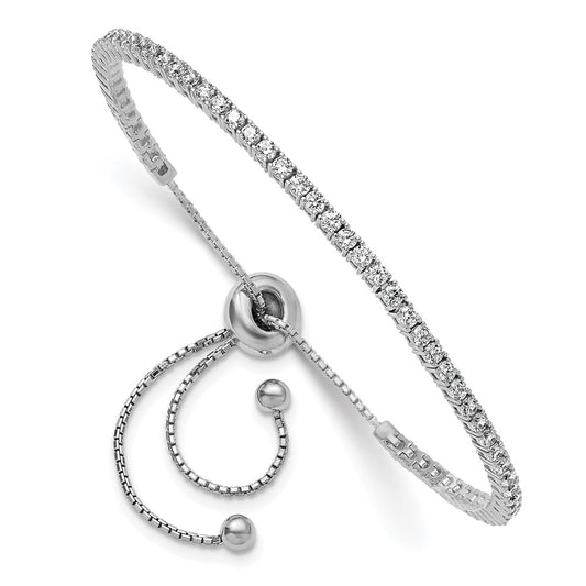 High-Quality Sterling Shimmer Adjustable Bracelet - 2mm, 60 CZ Stones, Stylish Value