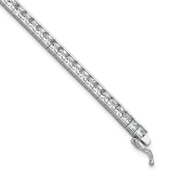 Sterling Silver Square CZ Bracelet - 8" Rhodium-Plated, 61 Stones