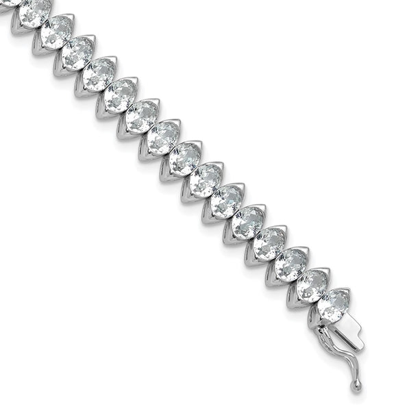 Rhodium-Plated Sterling Silver Bracelet with 41 CZ Stones, 7"