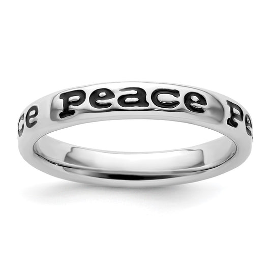 Exclusive Polished Enameled Peace Ring in Sterling Silver - Stylish Stackable Design