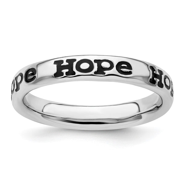 Polished Enameled Hope Ring - Sterling Silver - Stackable Collection