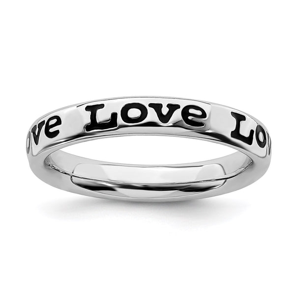 Polished Enameled Love Ring in 925 Sterling Silver - Stackable