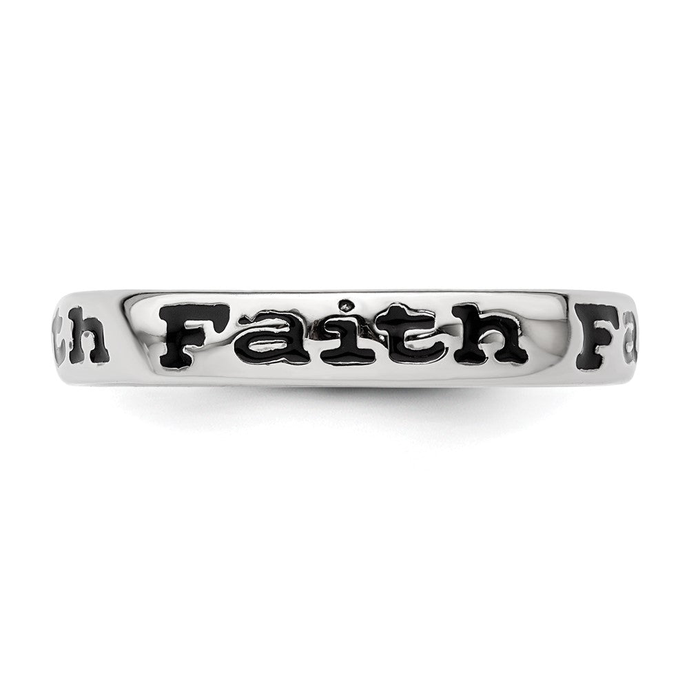 High-Quality Polished Enameled Faith Ring in Sterling Silver - Stylish Stackable