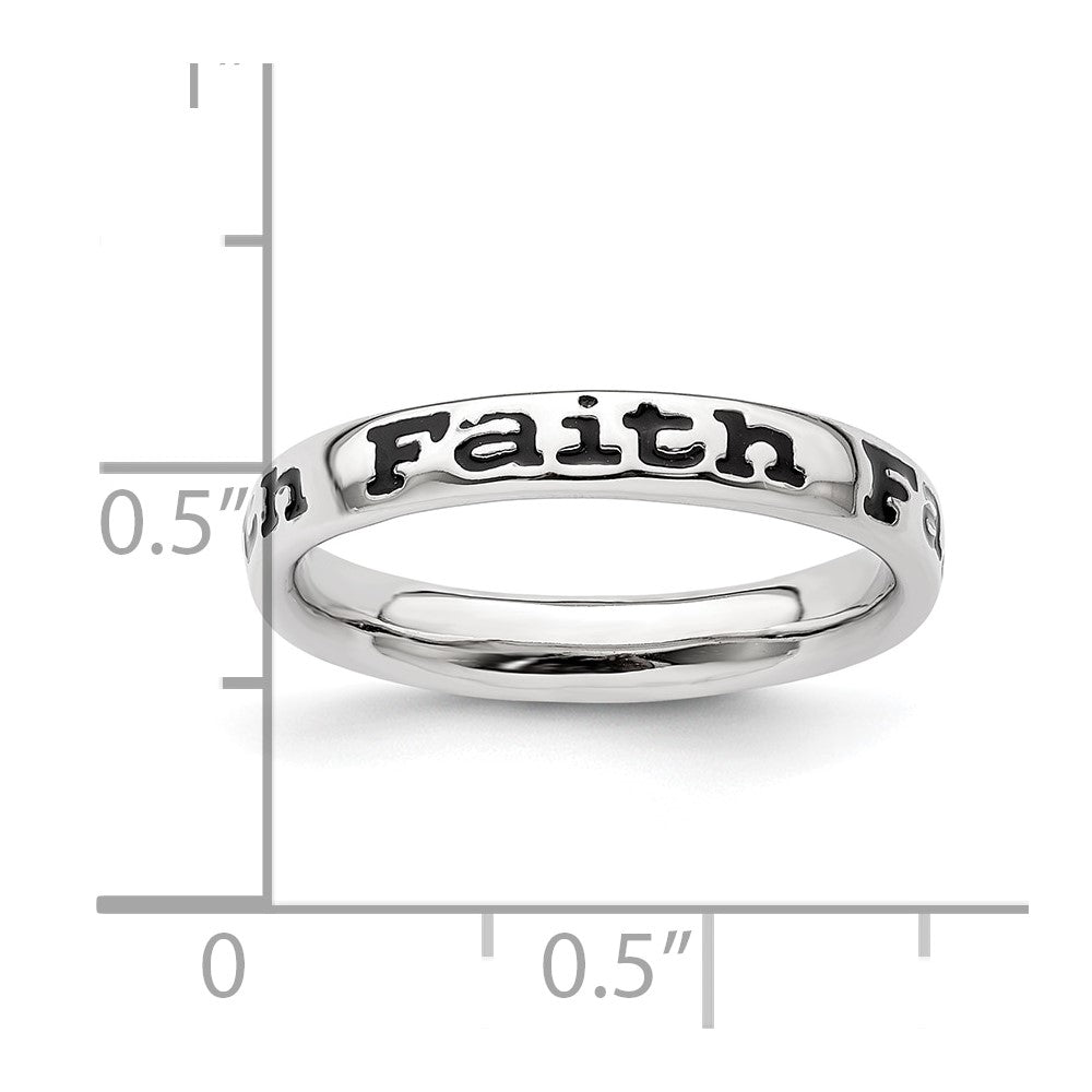 High-Quality Polished Enameled Faith Ring in Sterling Silver - Stylish Stackable