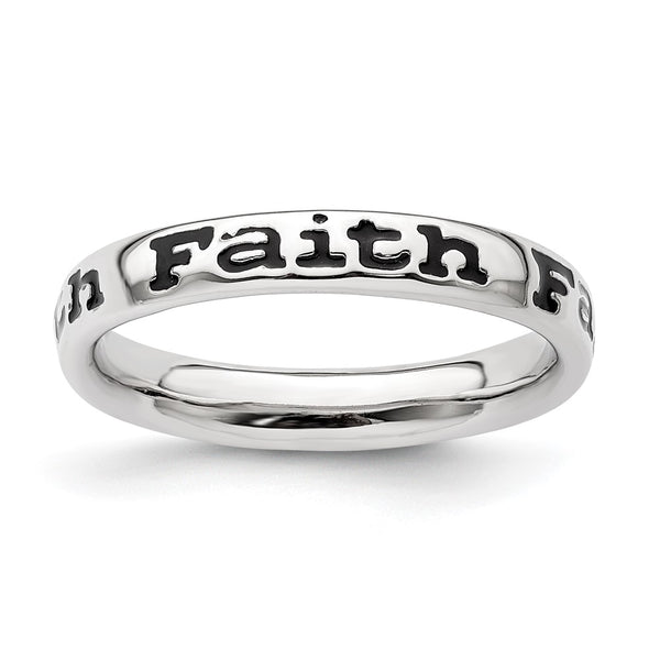 Polished Enameled Faith Ring in Sterling Silver - Stackable