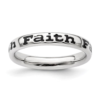 High-Quality Polished Enameled Faith Ring in Sterling Silver - Stylish Stackable