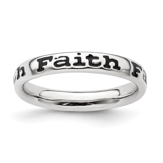 High-Quality Polished Enameled Faith Ring in Sterling Silver - Stylish Stackable