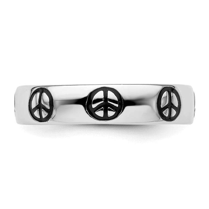 Buy Stylish Polished Enameled Peace Sign Ring in Sterling Silver, 14K Gold-3