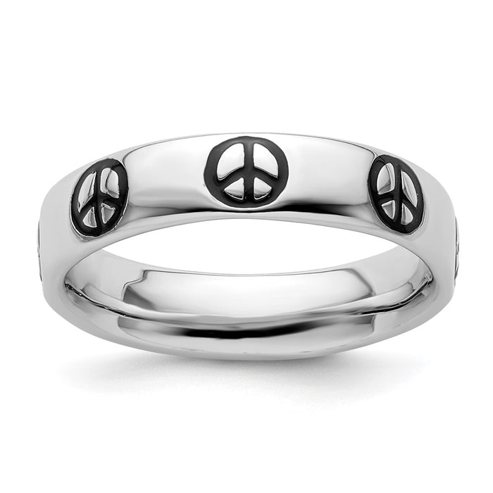 Buy Stylish Polished Enameled Peace Sign Ring in Sterling Silver, 14K Gold-1