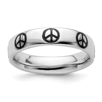Exclusive Polished Enameled Peace Sign Ring in .925 Sterling Silver