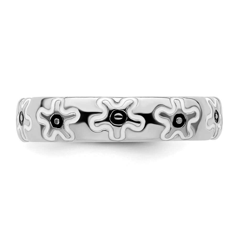 Shop Stylish Polished Enameled Flower Ring in Sterling Silver - 14K Gold Accent