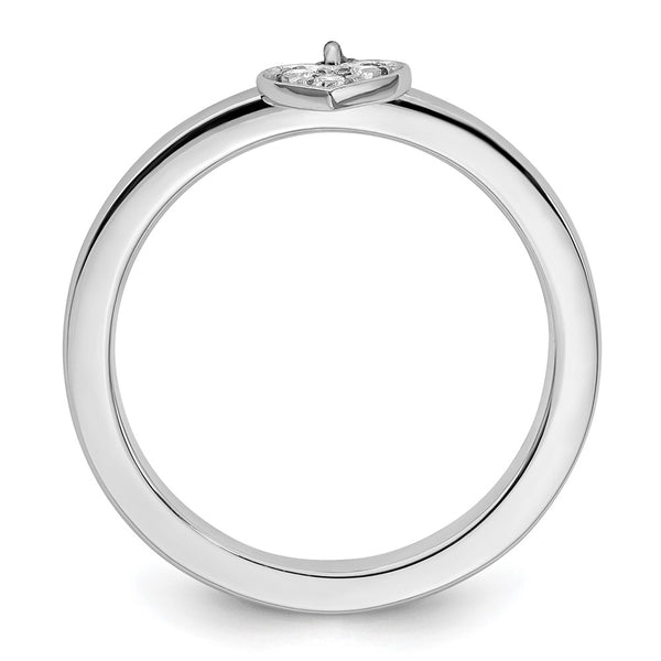 Sterling Silver Stackable Heart Dangle Ring with Diamonds