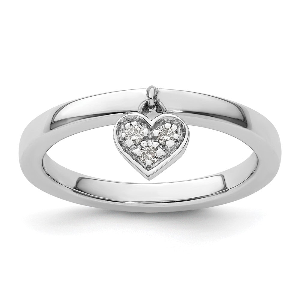 Shop Stylish Sterling Silver Heart Dangle Diamond Stackable Ring - 14K Gold Accents