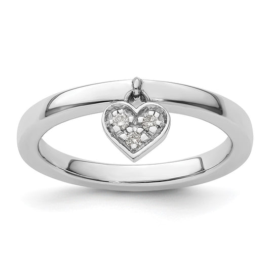 Shop Stylish Sterling Silver Heart Dangle Diamond Stackable Ring - 14K Gold Accents
