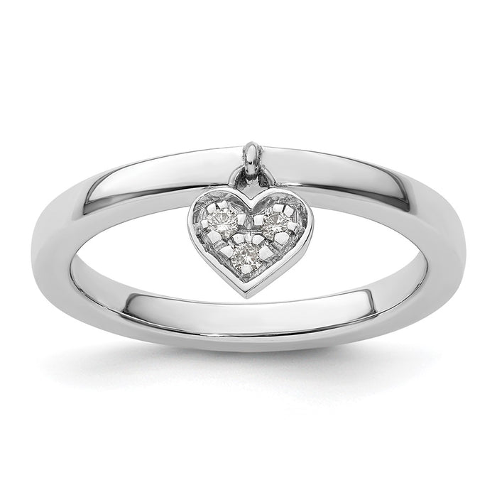Shop Stylish Sterling Silver Heart Dangle Diamond Stackable Ring - 14K Gold Accents-1
