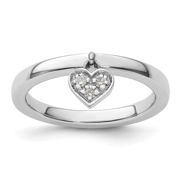 Sterling Silver Stackable Heart Dangle Ring with Diamonds