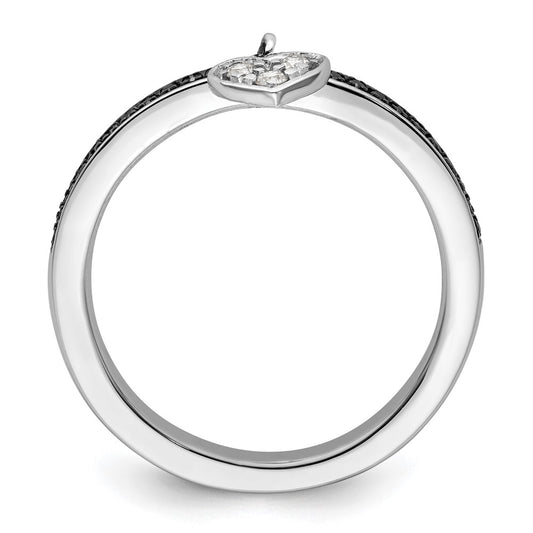 Buy High-Quality Sterling Silver Stackable Heart Ring with Black & White Diamonds - Stylish Value!