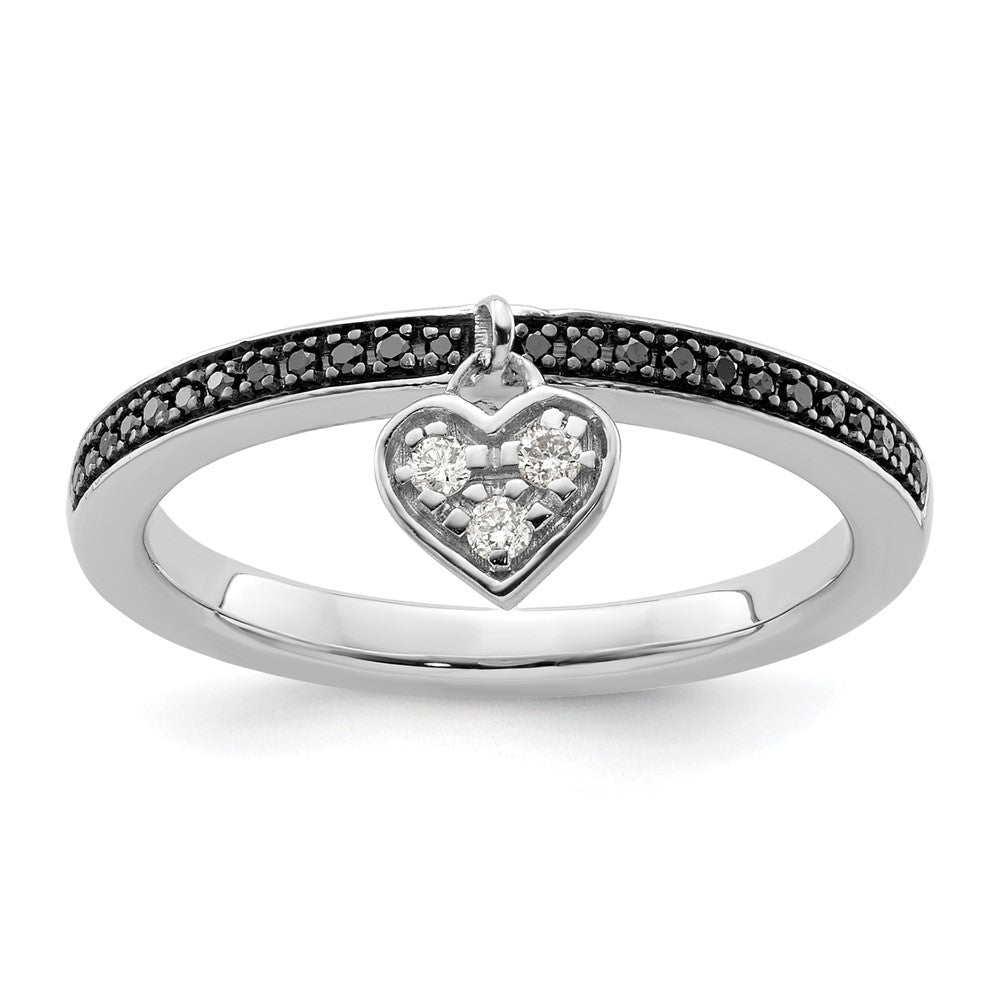 Buy Exclusive Sterling Silver Heart Stackable Ring with Black & White Diamonds