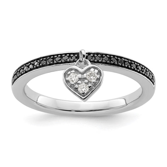 Buy Stylish Sterling Silver Stackable Heart Ring with Black & White Diamonds