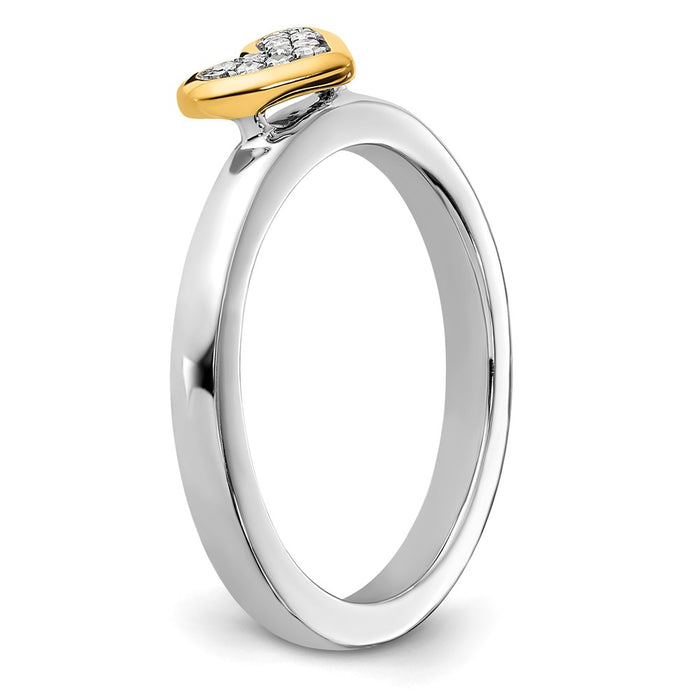 Shop Stylish Gold-Plated Heart Ring with Diamond - Stackable .85mm Silver-6
