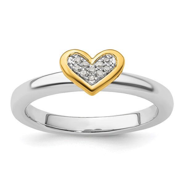 Gold-Plated Heart Ring with Diamond - Stackable
