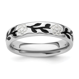 High-Quality Polished Enameled Flower Ring - Stylish Sterling Silver Design