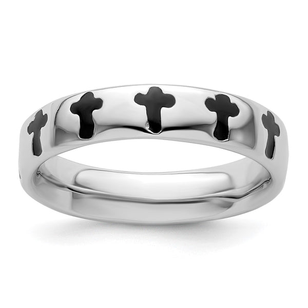 Polished Enameled Cross Ring in Sterling Silver - 14K