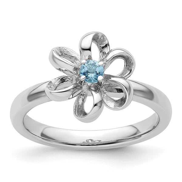 Blue Topaz Flower Ring in Sterling Silver - 14K