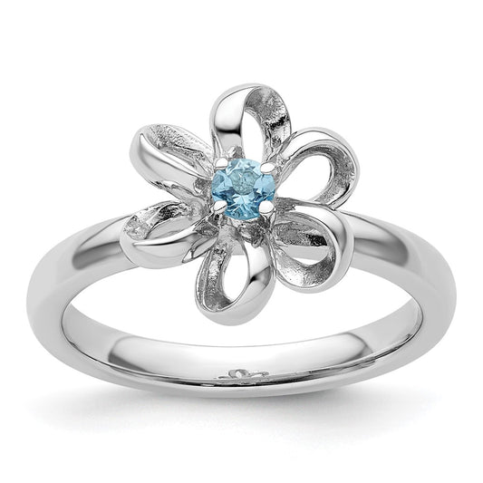 Shop Stylish Polished Blue Topaz Flower Ring - 14K Gold, Sterling Silver - Clearance!