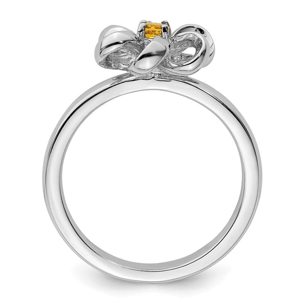 Polished Citrine Flower Ring - 14K Gold Sterling Silver