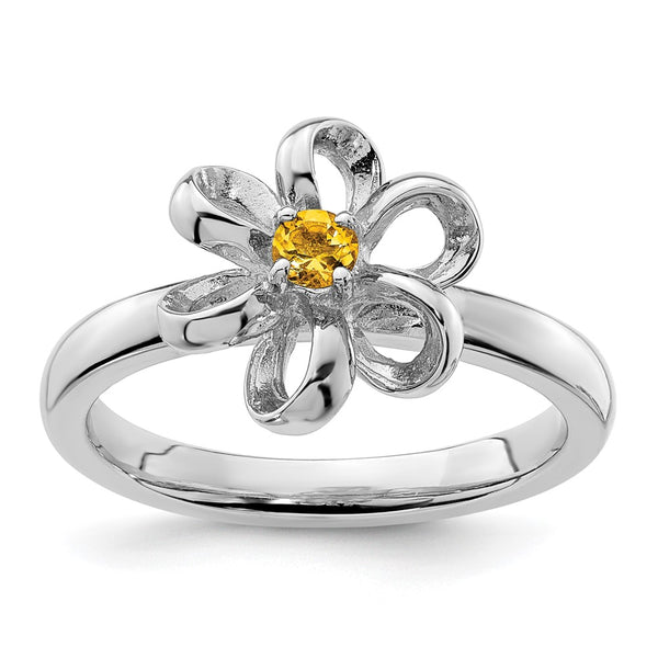 Polished Citrine Flower Ring - 14K Gold Sterling Silver