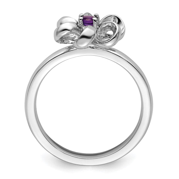 Polished Amethyst Flower Ring in Sterling Silver - 14K Gold Accents