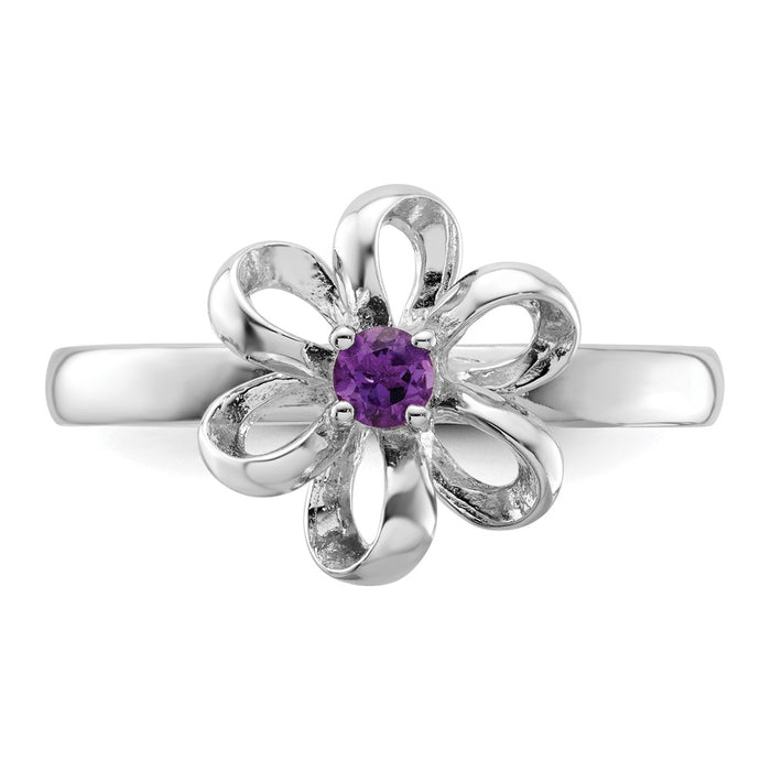 Exclusive Polished Amethyst Flower Ring in Sterling Silver - Stylish Stackable Expressions-4