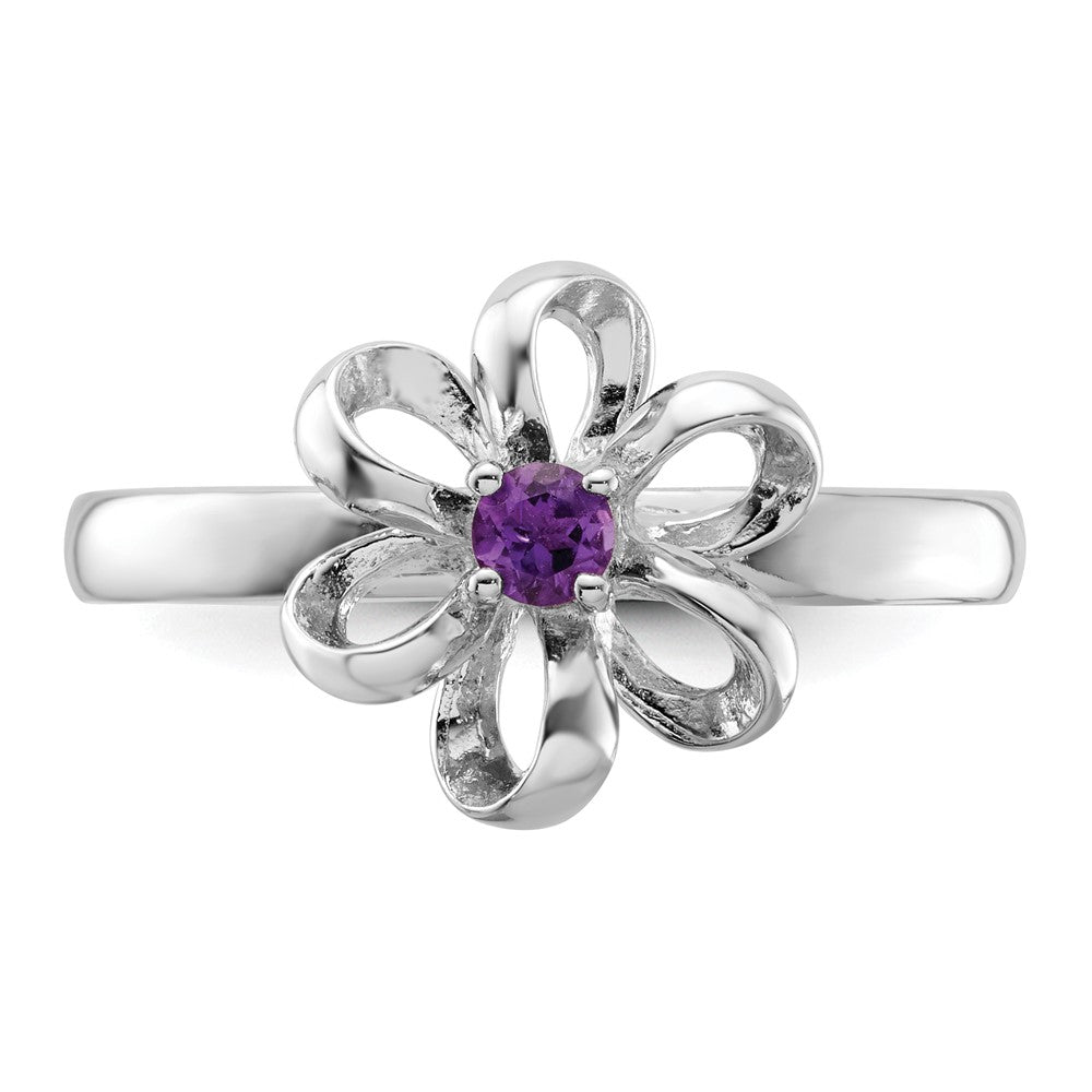 Buy Exclusive Polished Amethyst Flower Ring in Sterling Silver | Stylish Stackable Design
