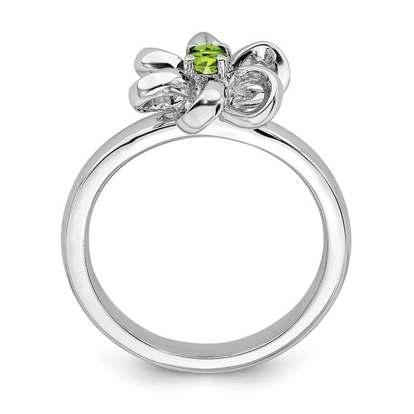 Polished Peridot Flower Ring in Sterling Silver