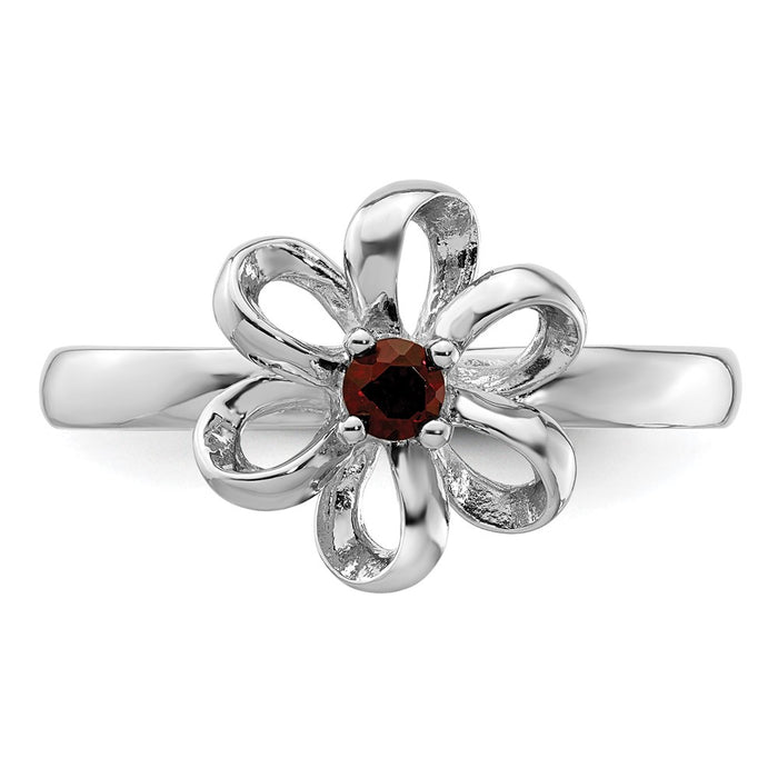 High-Quality Garnet Flower Ring in Sterling Silver - Stylish Stackable Design-4