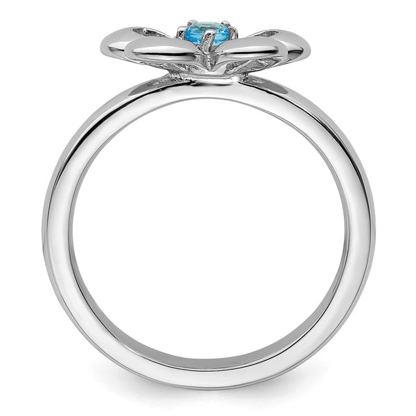 Polished Blue Topaz Flower Ring in Sterling Silver - 14K