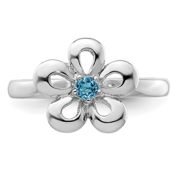 Exclusive Polished Blue Topaz Flower Ring - 14K Gold, Stylish & Stackable-4