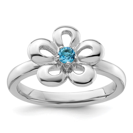 High-Quality Polished Blue Topaz Flower Ring in 14K Gold | Stylish & Affordable