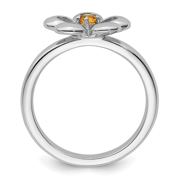 Polished Citrine Flower Ring in Sterling Silver - Stackable
