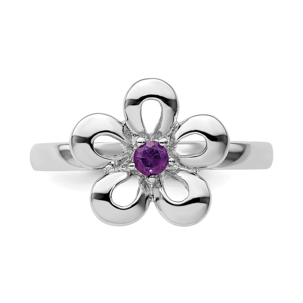 Exclusive Polished Amethyst Flower Ring in .85mm Sterling Silver - Stylish Value