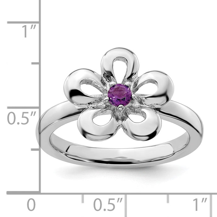 Shop Stylish Polished Amethyst Flower Ring in Sterling Silver - 14K Luxury-5