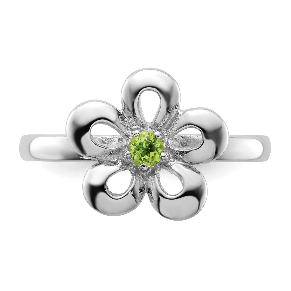 Buy Stylish Polished Peridot Flower Ring in Sterling Silver - Stackable Expressions