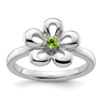 Exclusive Polished Peridot Flower Ring in Sterling Silver - Stylish Stackable Design