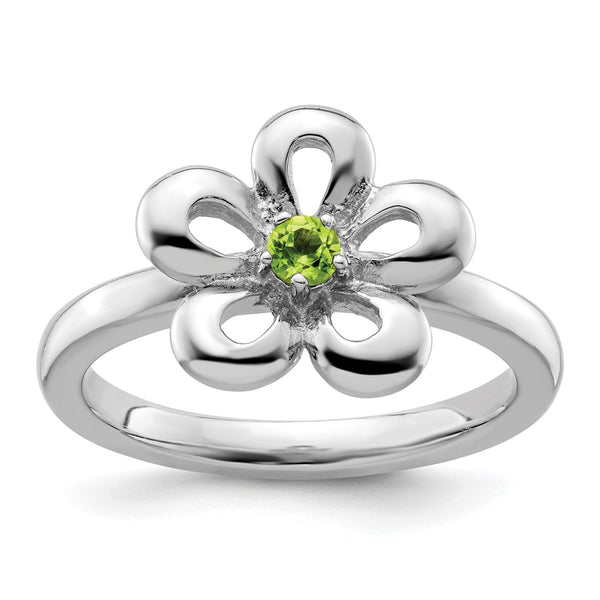 Polished Peridot Flower Ring in Sterling Silver - Stackable Expressions