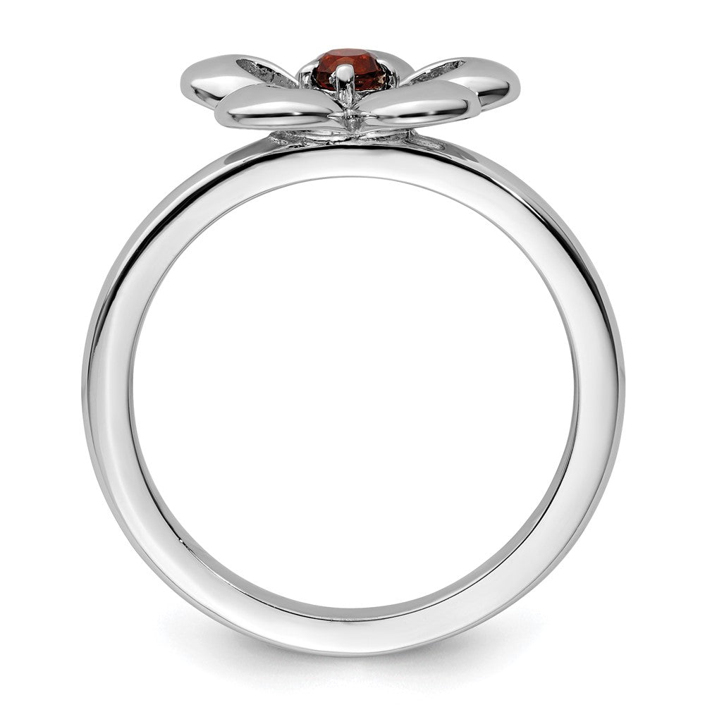 Exclusive Polished Garnet Flower Ring in Sterling Silver - Stylish Stackable Design