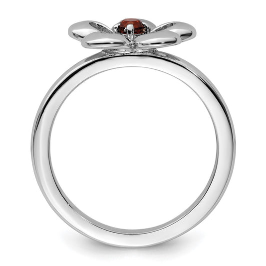 Buy Stylish Polished Garnet Flower Ring in Sterling Silver - 14K Luxury Value