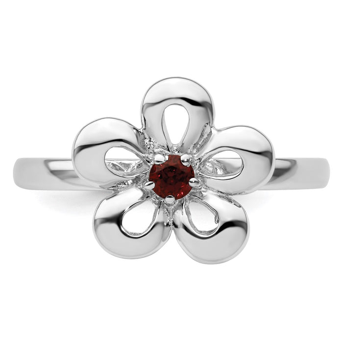Exclusive Polished Garnet Flower Ring in Sterling Silver - Stylish Stackable Design-4